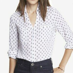 Express blue anchor essential shirt, white background, blue anchor, size: S/P